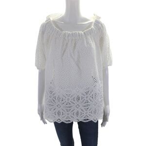 Sharis Womens Cotton Eyelet lace Off Shoulder Blouse White Size 12